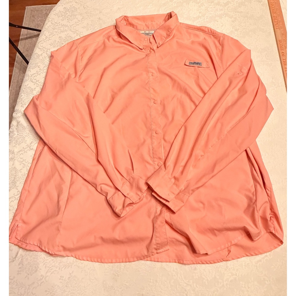 Columbia PFG Mens 3X Coral Orange Long Sleeve Fishing Shirt Ripstop Vented